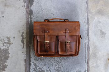 Top Grain Leather Briefcase Laptop Bag Mens, 4 of 12