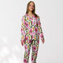 Ikat Print 100% Cotton Ladies Pyjamas In White And Pink, thumbnail 7 of 9