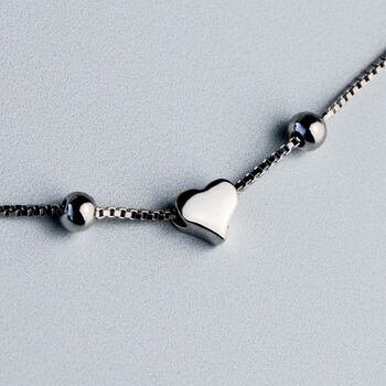 Sterling Silver Heart Bead Anklet, 3 of 5