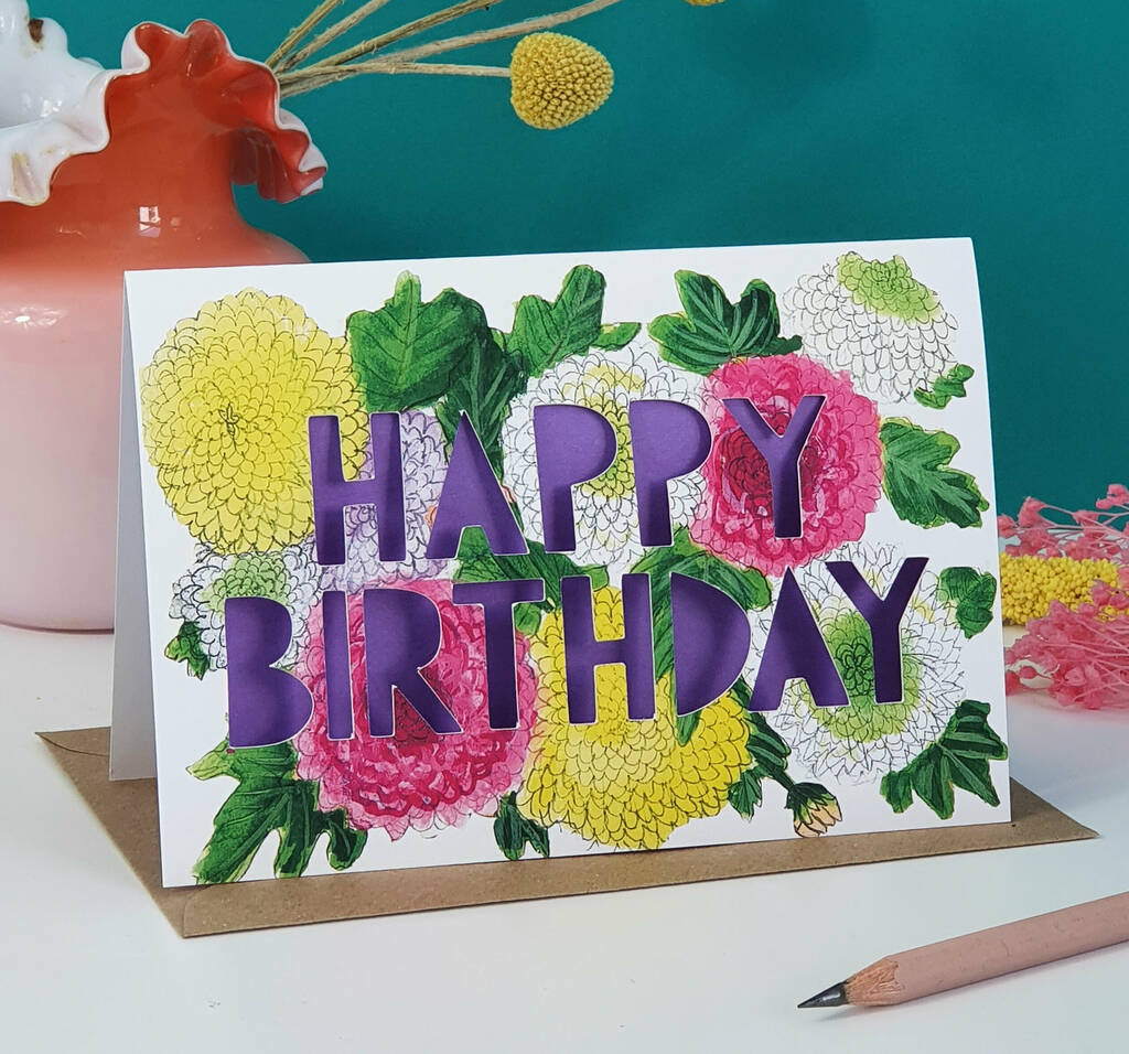 November Birth Flower Paper Cut Birthday Card, 1 of 4