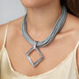 Grey Leather Rope Square Pendant Necklace, thumbnail 1 of 3