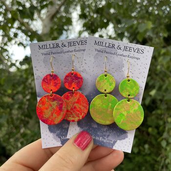 Neon And Silver Double Disc Leather Earrings, 5 of 5