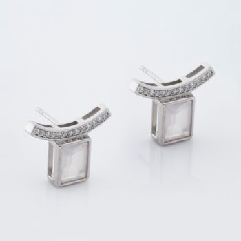 925 Sterling Silver Rose Quartz Square Stud Earrings, 2 of 3