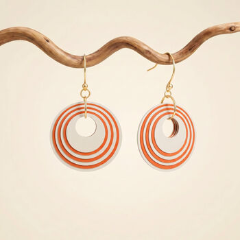 Cream And Orange Geometric Circular Earrings • Gold Plated Sterling Silver Hooks, 4 of 9