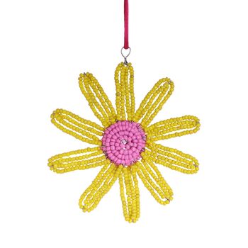 Christmas Beaded Flower Decoration, 10cm Yellow, 2 of 3