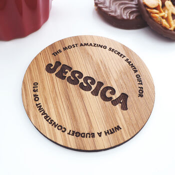 Personalised Wooden Secret Santa Christmas Coaster, 3 of 4