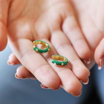 Starry Enamel Hoop Earrings In Gold Plating, 3 of 11