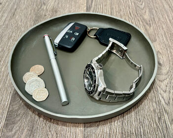 Personalised Grey 20cm Round Leather Accessory Tray, 5 of 8