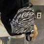 Blue Orange Checks Zebra Animal Print Small Backpack Bag Adjustable Strap, thumbnail 1 of 8
