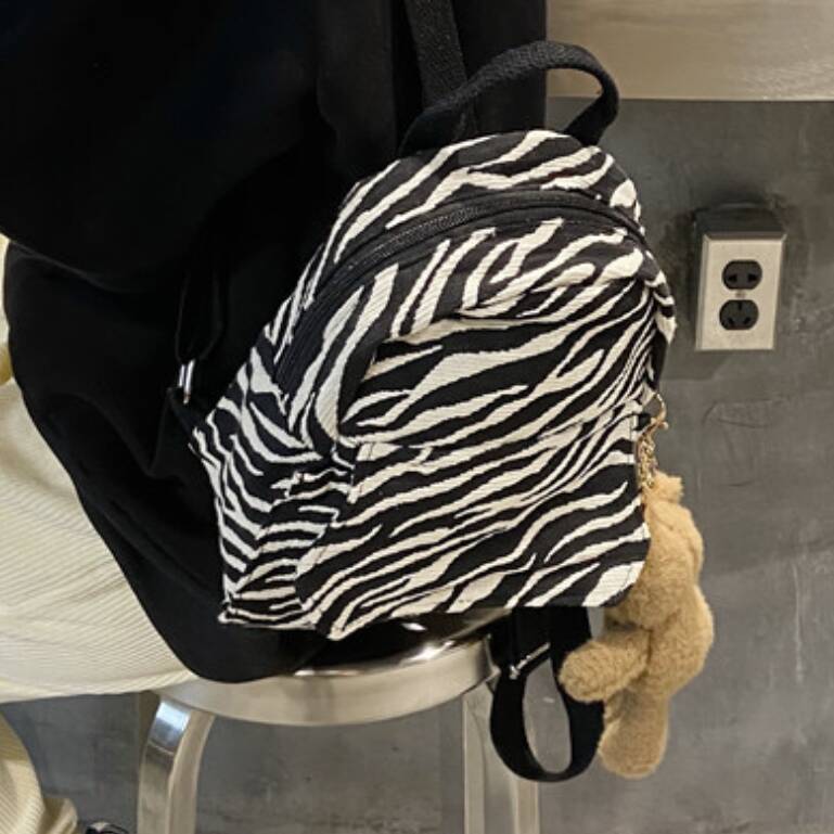 Blue Orange Checks Zebra Animal Print Small Backpack Bag Adjustable Strap, 1 of 8