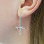 Sterling Silver Long Bar Cross Stud Earrings, thumbnail 2 of 3