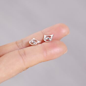 Cat Cz Stud Earrings, Cute Animal Earrings, Sterling Silver, 2 of 8