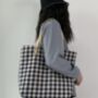 Checkered Blue And Navy Blue Large Shoulder Bag, thumbnail 2 of 7