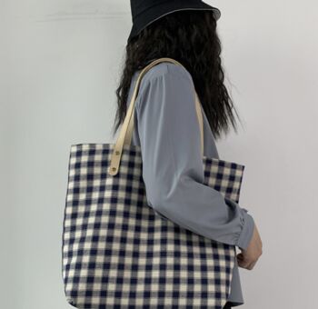 Checkered Blue And Navy Blue Large Shoulder Bag, 2 of 7