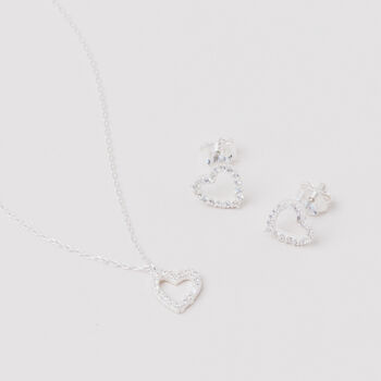 Dainty Sterling Silver Heart Necklace And Earring Set, 3 of 10