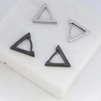 Sterling Silver Triangle Huggie Hoop Earrings, 8 of 12