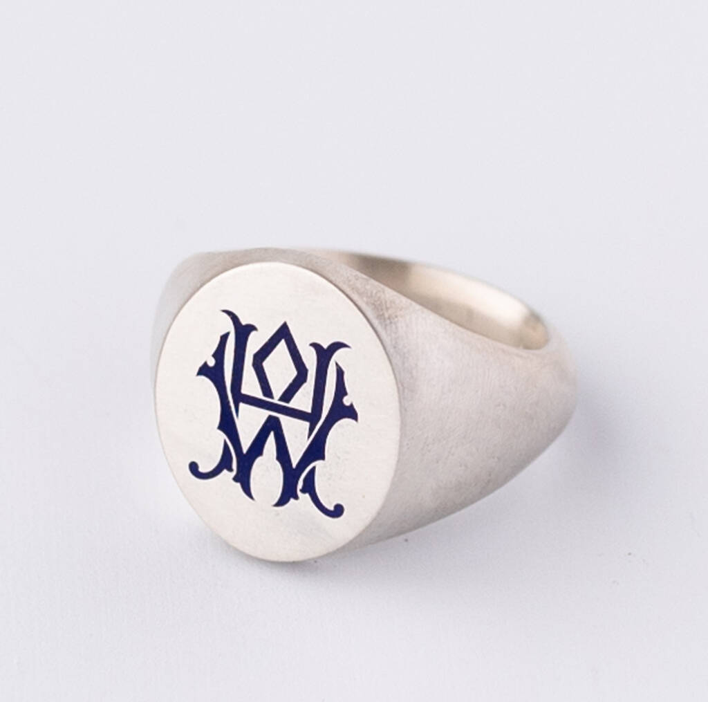 Heavyweight Silver And Enamel Initials Ring By Sally Clay
