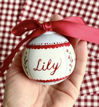 Custom Hand Painted Christmas Bauble Burgundy And Blue, 8 of 12