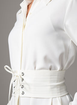 Romina Ivory Waist Defining Classic Shirt Dress, 3 of 4