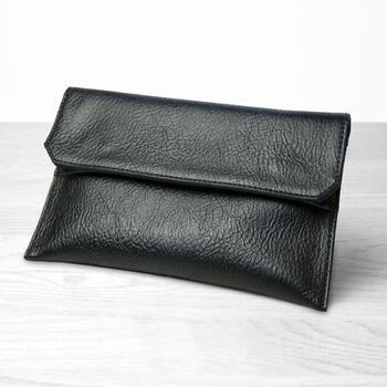 Personalised Black Leather Clutch Bag, 2 of 12