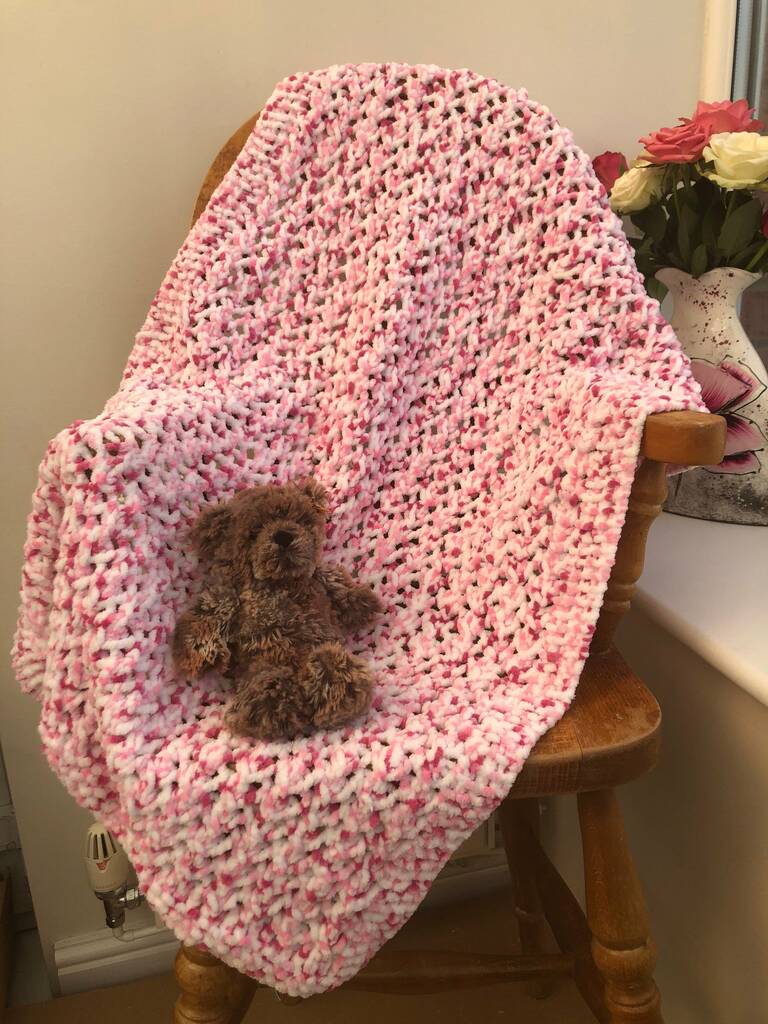 Hand Knitted Baby Blanket Pink Lace By Mummy's Marvellous Makes
