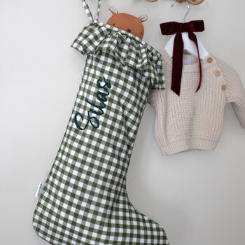 Personalised Green Gingham Stocking Embroidered, 8 of 10