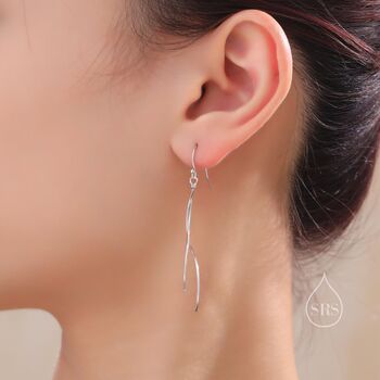 Sterling Silver Minimalist Wave Ear Wire Drop Earrings, 6 of 11