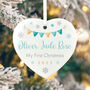 My First Christmas Baby Boy Garland Ceramic Heart Hanging Decoration + Gift Box, thumbnail 7 of 7