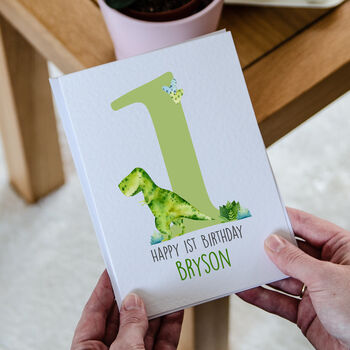 Personalised Children's Birthday Card Green Dinosaur, 4 of 8