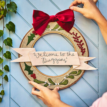 Personalised Embroidered Family Christmas Wreath, 2 of 2