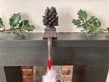 Cast Iron Pine Cone Christmas Stocking Holder Xmas Decor, 10 of 10