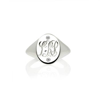 Initials And Diamonds Signet Ring Gold/Silver, 5 of 8