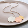 Personalised Tricolore Triple Hammered Disc Necklace, thumbnail 2 of 9