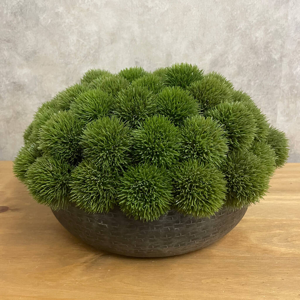 Dianthus In Charcoal Metal Bowl | Faux Foliage Arrangement, 1 of 3