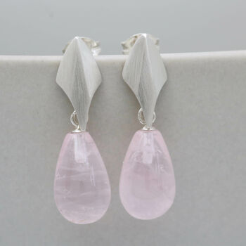 Silver Deco Dropper Earrings With Rose Quartz, 2 of 8