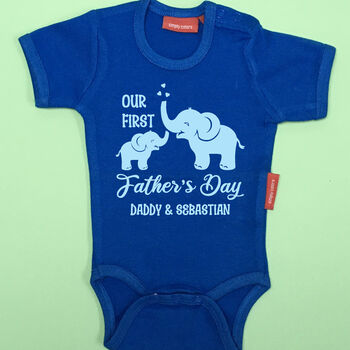 Personalised First Father's Day Cute Elephant Babygrow, 2 of 6