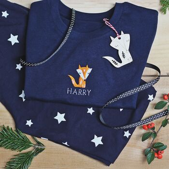 Personalised Embroidered Christmas Nordic Fox Pyjamas, 3 of 9