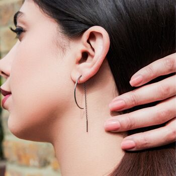 Half Hoop Textured Threader Sterling Silver Earrings, 2 of 6