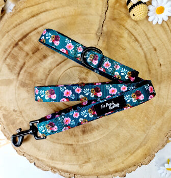 Vintage Clover Green Peonies Dog Collar, 5 of 9