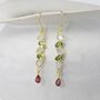 Peridot, Moonstone And Tourmaline Gold Drop Earrings, thumbnail 1 of 8