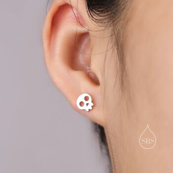 Cute Skull Stud Earrings In Sterling Silver, 2 of 9