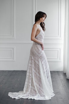 Ivory Macramé Lace Boho Wedding Dress With Open Back And Train, 8 of 12