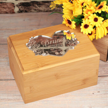 Floral Mirror Heart Wooden Bamboo Pet Ashes Casket, 4 of 9