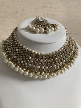 Indian Silver White Pearl Choker Set, 2 of 7