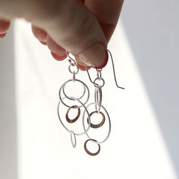 Silver And Rose Gold Swinging Circles Dangly Earrings, 6 of 10
