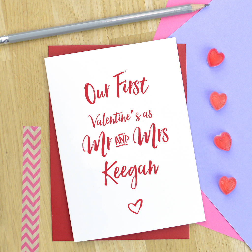 personalised 'first valentine's as mr and mrs' card by pink and ...