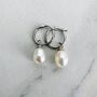 Pearl Accent Sterling Silver Hoop Earrings, thumbnail 1 of 5