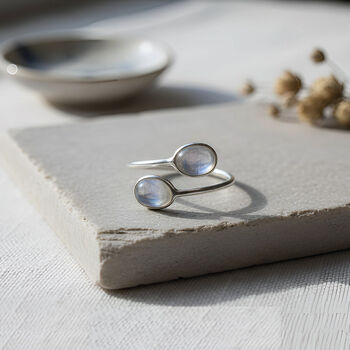 Handmade Open Adjustable Sterling Silver Rainbow Moonstone Ring, 3 of 10