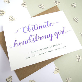 'Obstinate, Headstrong Girl' Jane Austen Quote Card, 2 of 2