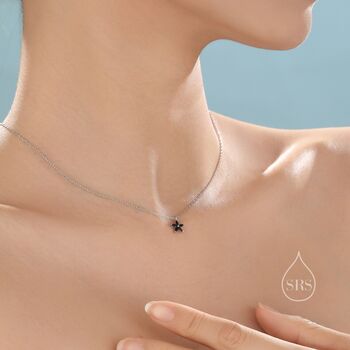 Tiny Black Cz Flower Necklace In Sterling Silver, 7 of 12